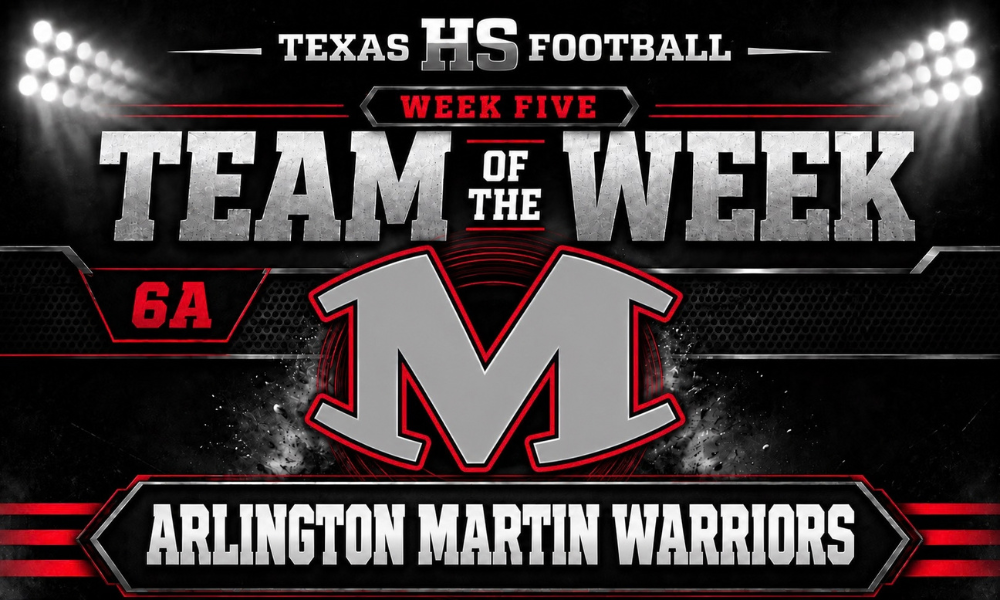 Arlington Martin Warriors Week Five 6A Team of the Week graphic following a 35-21 victory over Aledo.