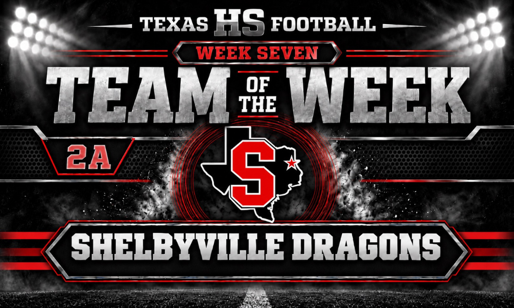 Shelbyville Dragons named Texas HS Football’s Week Seven Class 2A Team of the Week after a 40-39 comeback win over Joaquin.