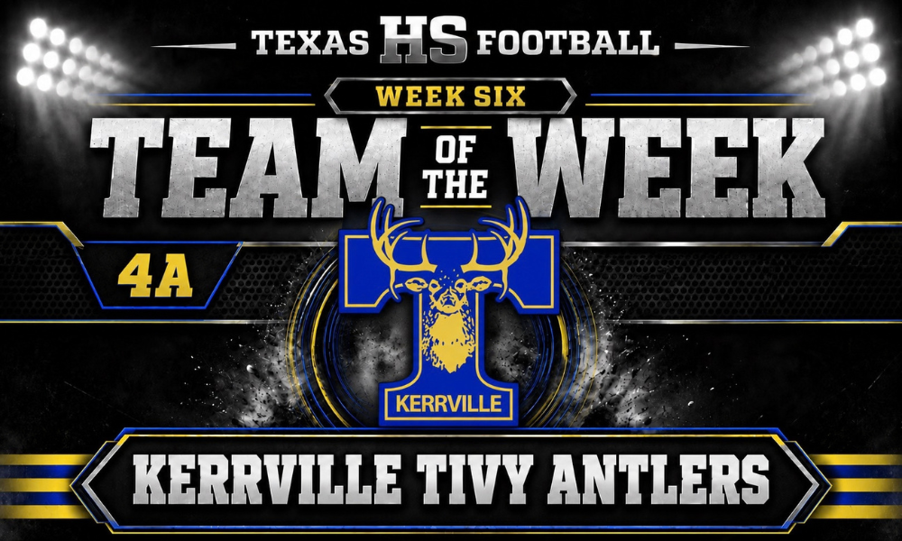 Texas HS Football 4A Team of the Week graphic featuring the Kerrville Tivy Antlers after their 70-66 win over Davenport.